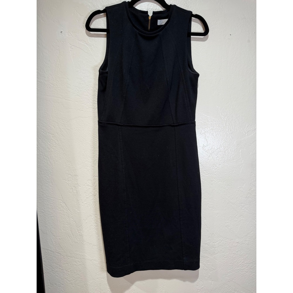 LOFT‎ Womens Black Textured Sleeveless Sheath Dress Size 6 Gold Zip Back LBD